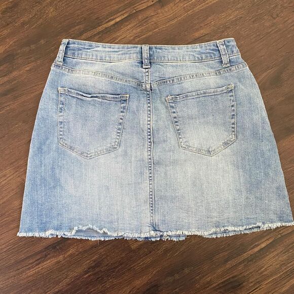 Y2K 2000s Mini Distressed Light Blue Denim Jean Jeans Mini Skirt Mid Rise M / L - Picture 4 of 5
